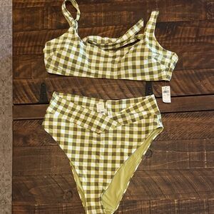 Aerie Olive and Cream Gingham Bikini